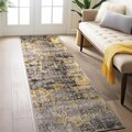 World Rug Gallery Contemporary Distressed Abstract Watercolor Non Shedding Soft Area Rug 2' x 7' Yellow 395YELLOW2x7